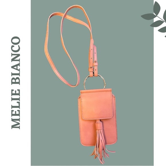 🛍️3/$40 Melie Bianco Premium Vegan Leather Slim Crossbody Bag Tassle Peach - Picture 3 of 7
